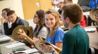 Students taking music class