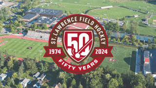 50 Years of Field Hockey Logo over Athletic Complex