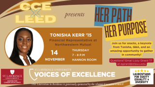 CCE and LEED present Her Path, Her Purpose with Tonisha Kerr, class of 15