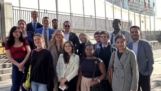 Saint Lawrence University students gather outside the UN.