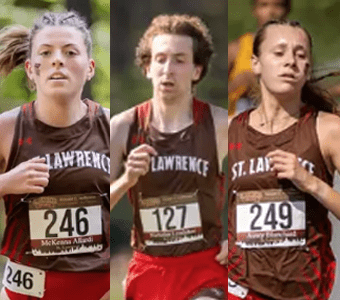 A collage of Saints Cross Country runners: McKenna Allardi, Nick Lyndaker, Avery Blanchard. 