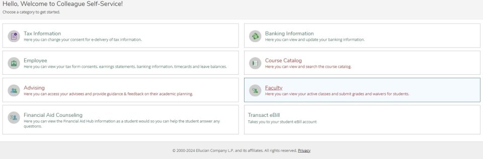 Screenshot of the the main menu in APR2 with the faculty tab highlighted.